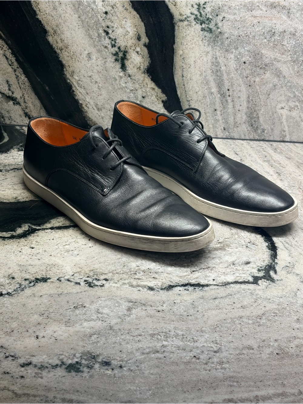 Santoni Men’s 9.5 Black Leather Derby Sneakers Made in Italy Luxury Shoes
